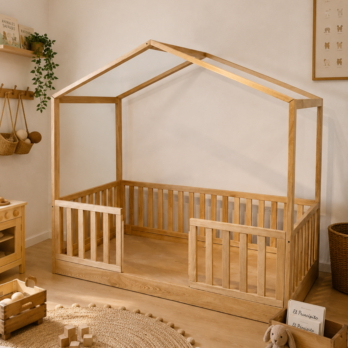 CAMA CASITA MONTESSORI CORRAL COMPLETO TABLILLA